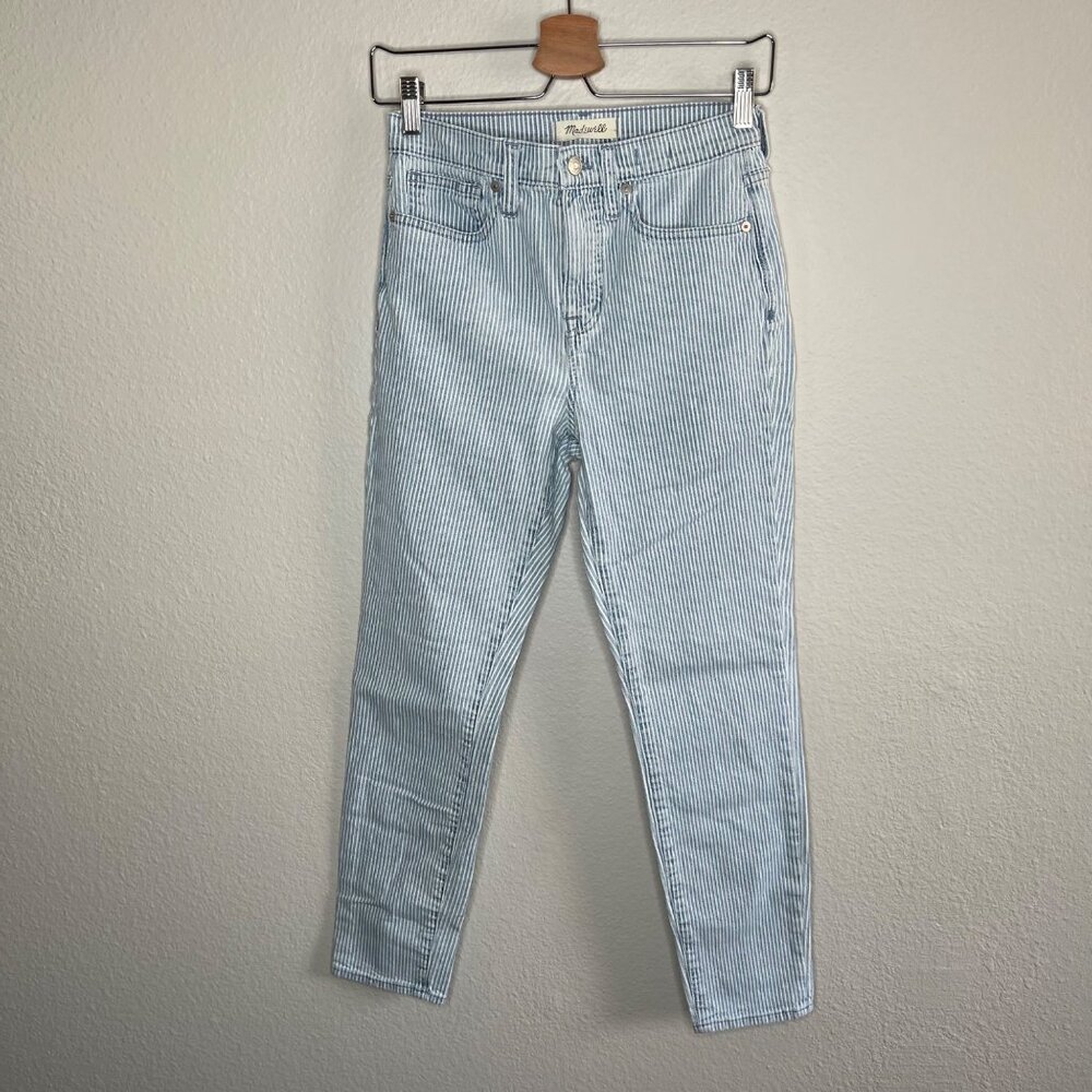 Madewell 10" Womens Blue White High-Rise Skinny Crop Jeans Piper Stripe Size 25 - Picture 6 of 13